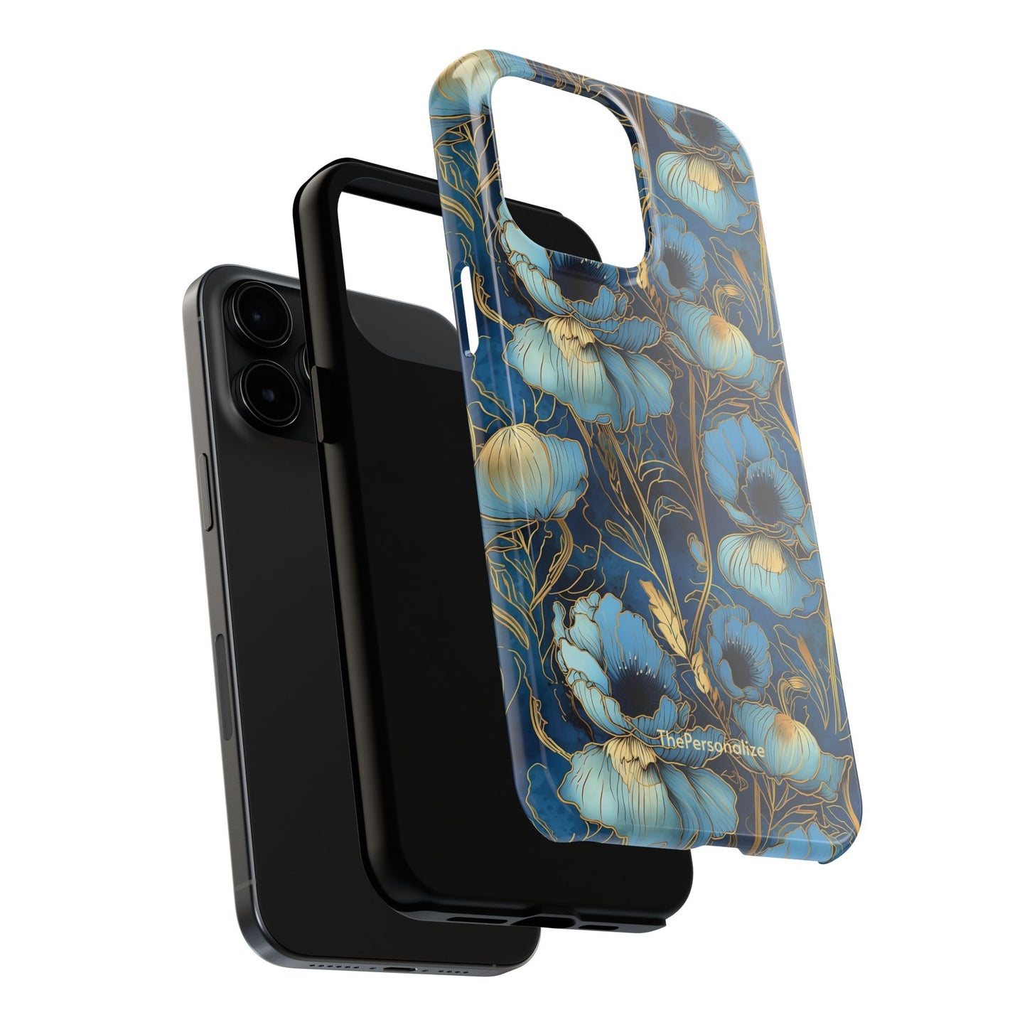 Elegant Blue & Gold Floral Phone Case
