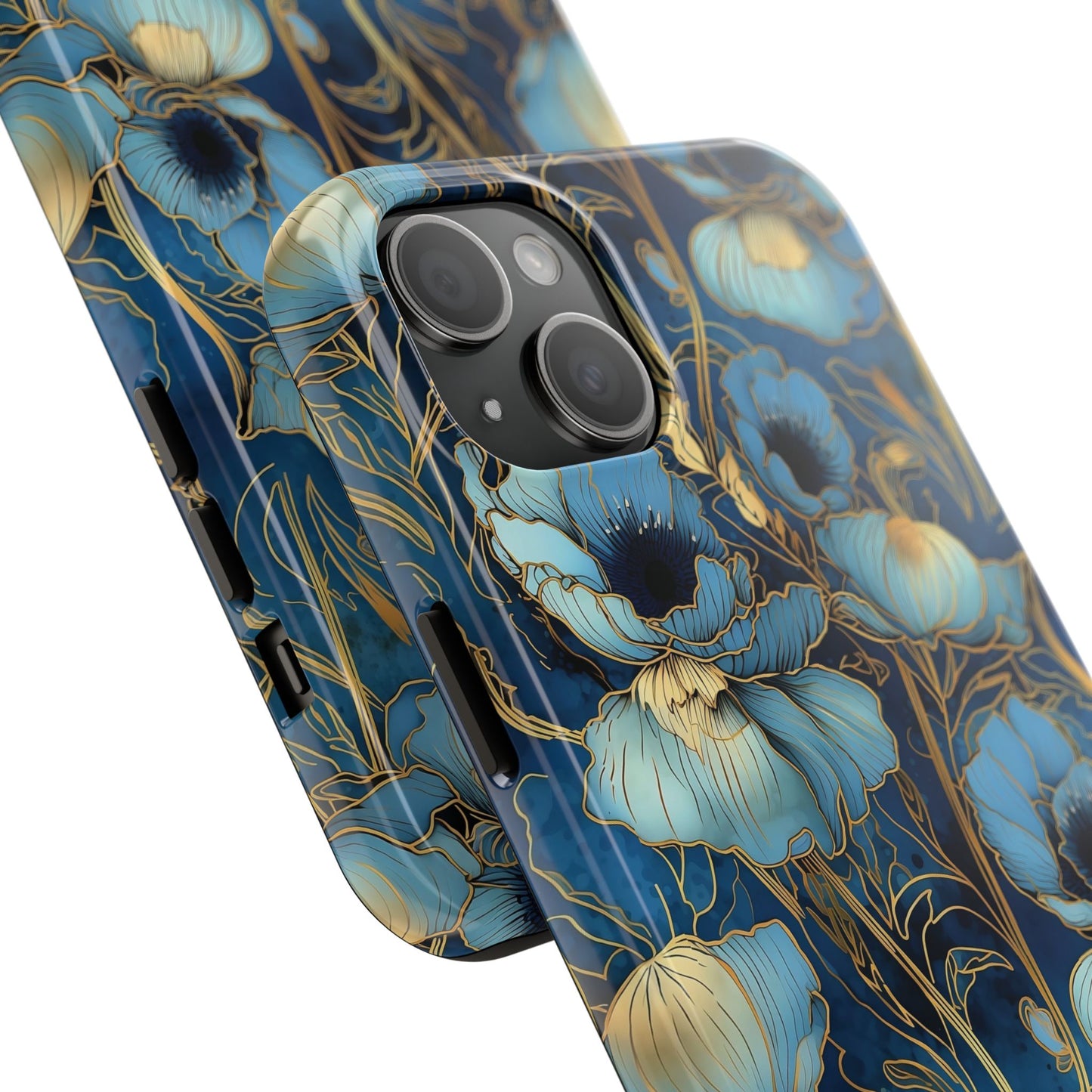 Elegant Blue & Gold Floral Phone Case