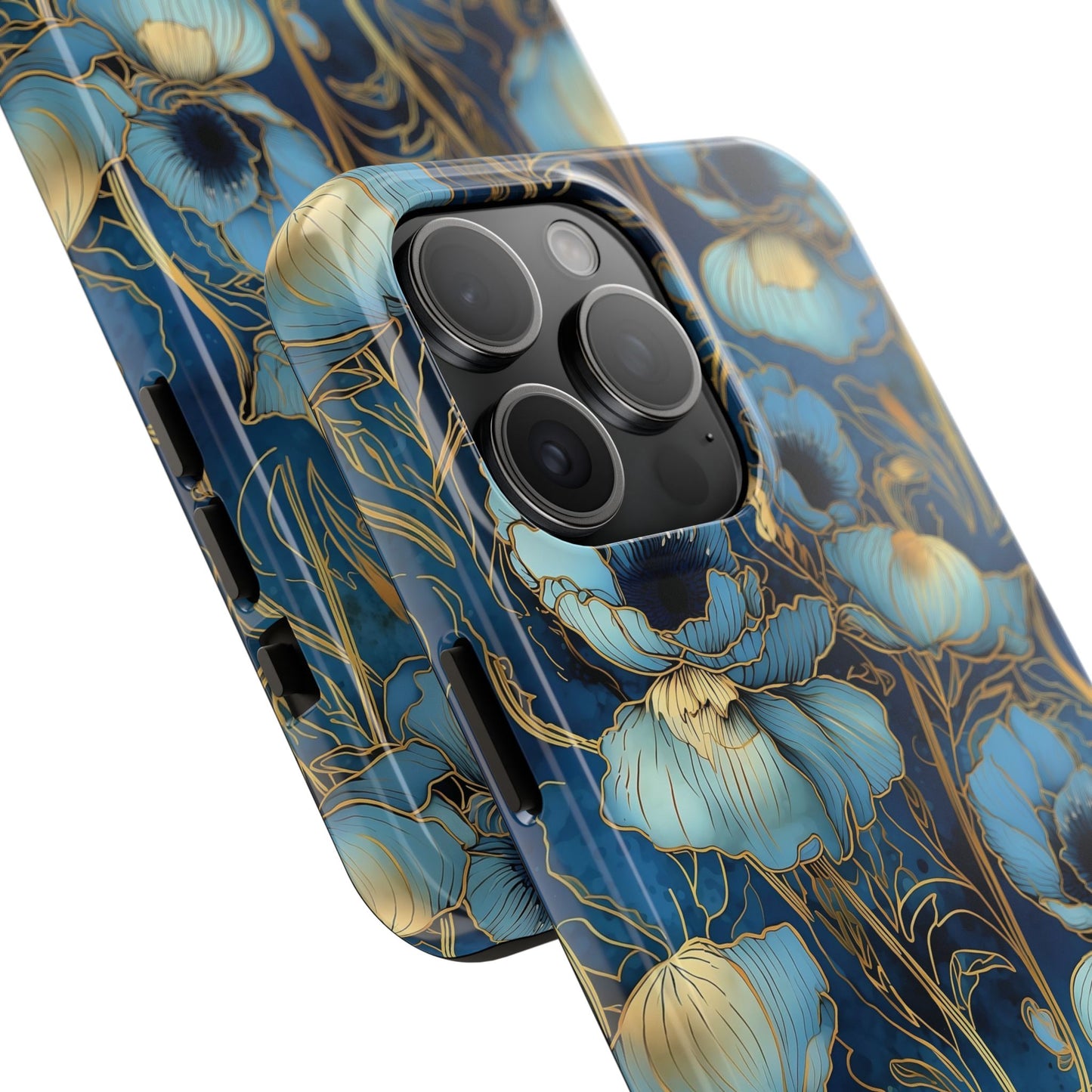 Elegant Blue & Gold Floral Phone Case