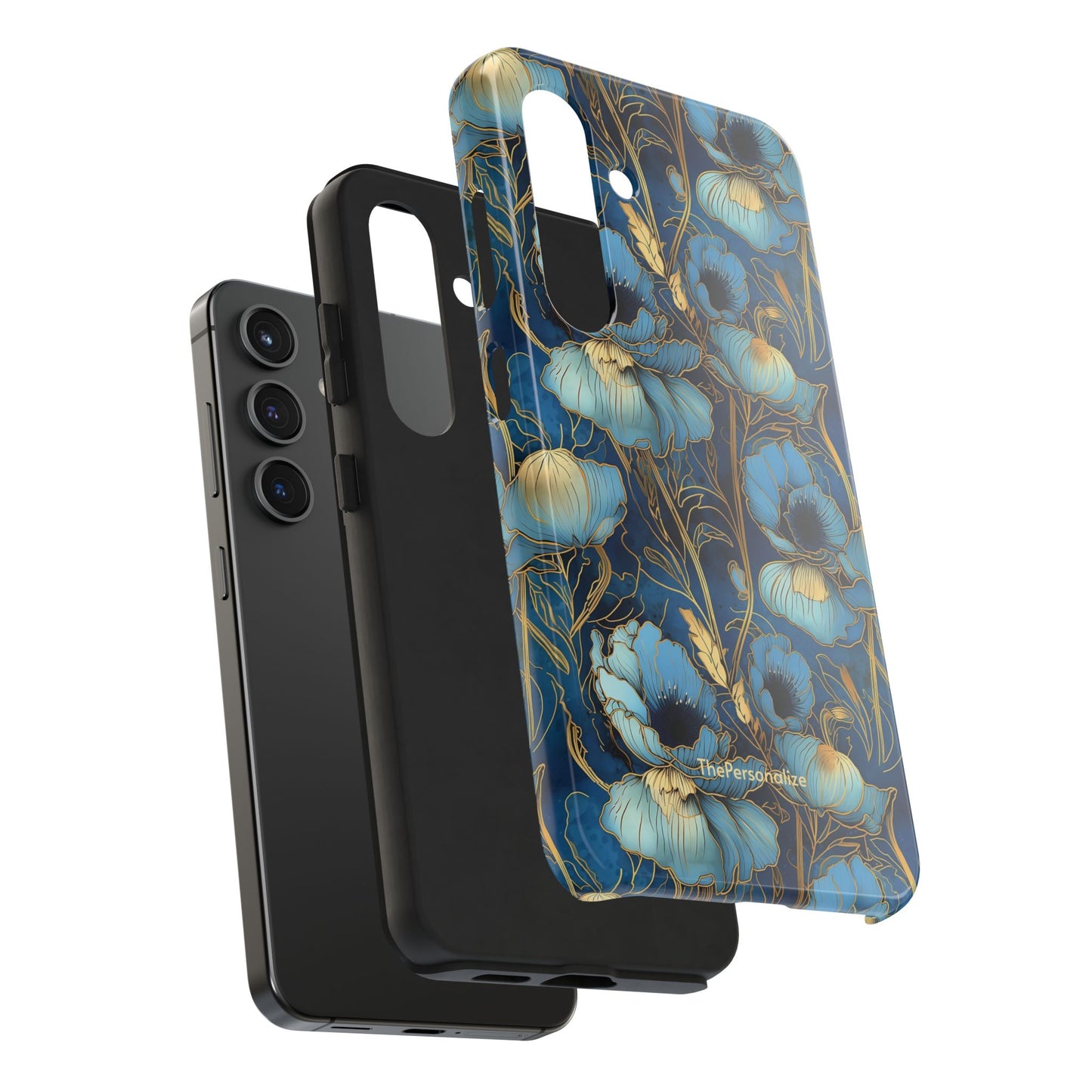 Elegant Blue & Gold Floral Phone Case
