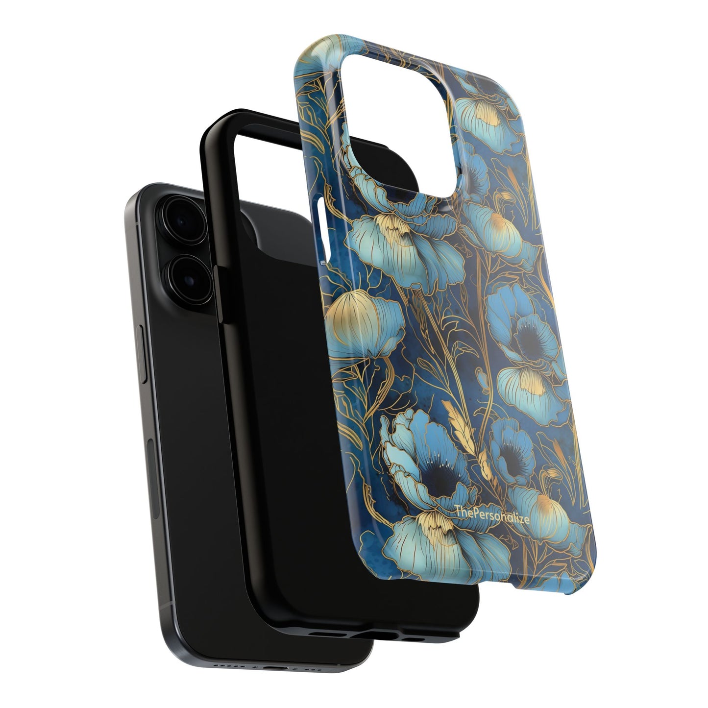 Elegant Blue & Gold Floral Phone Case