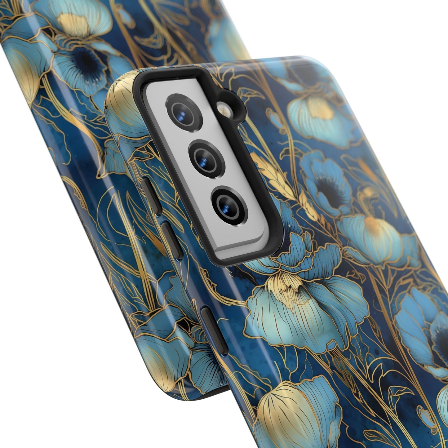 Elegant Blue & Gold Floral Phone Case