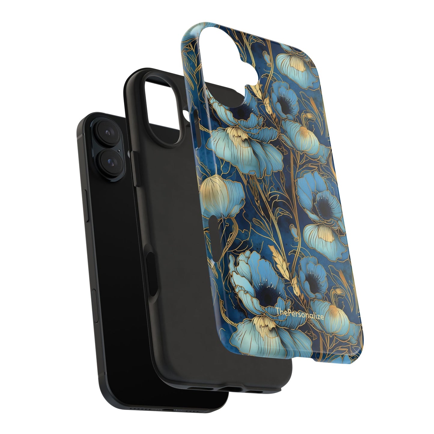 Elegant Blue & Gold Floral Phone Case