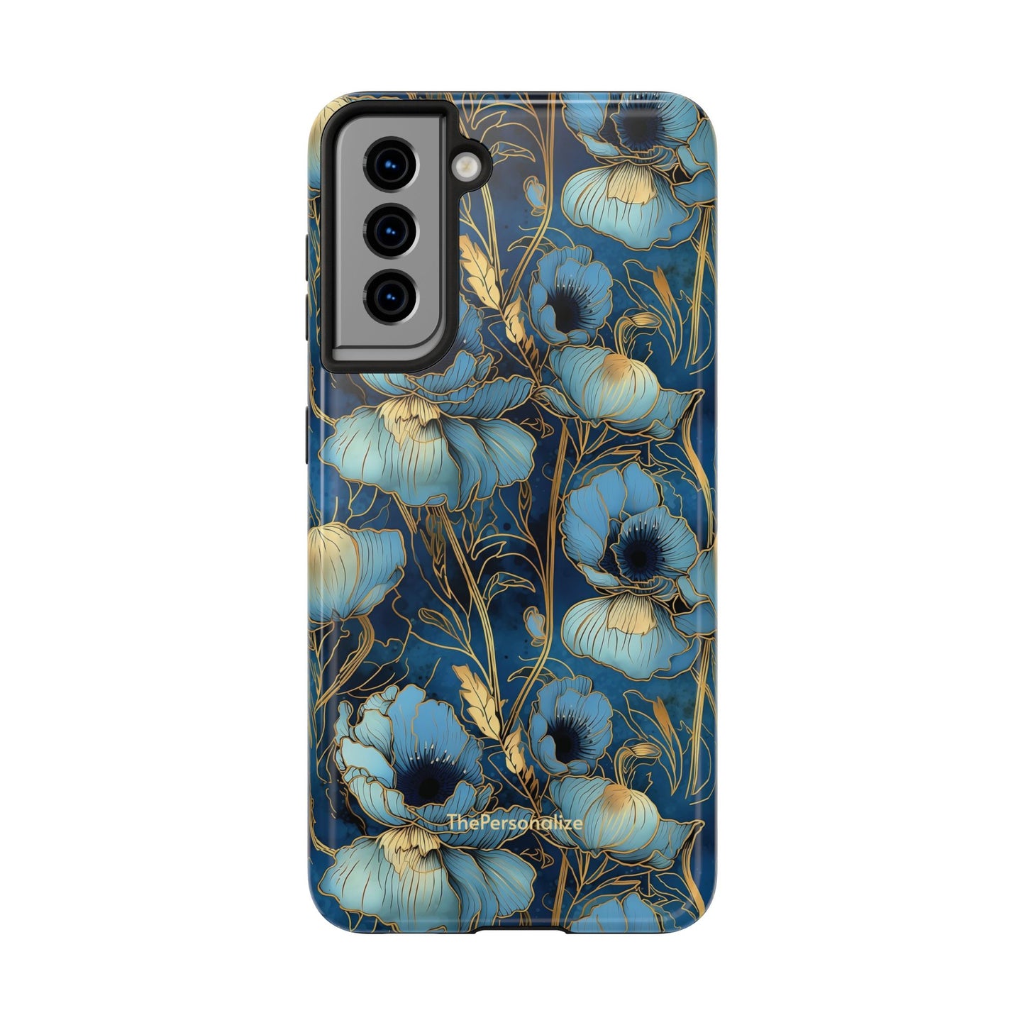 Elegant Blue & Gold Floral Phone Case