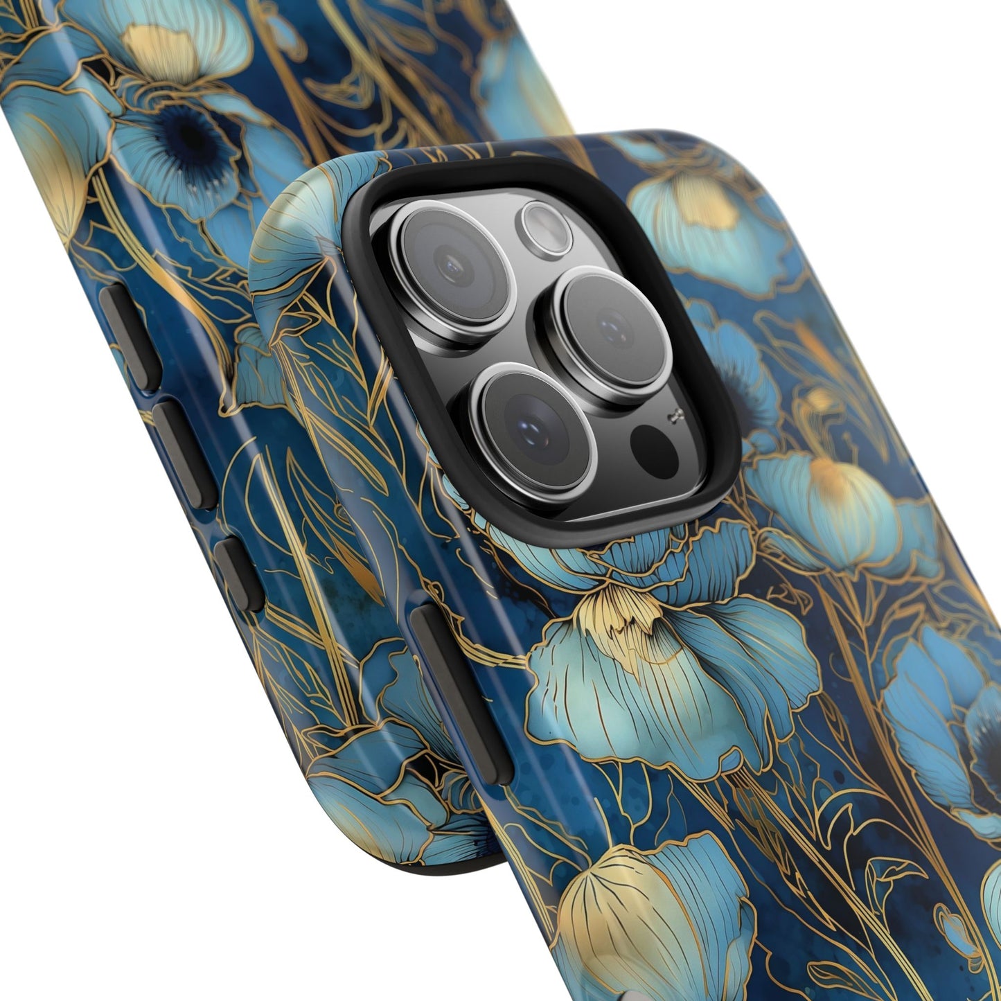 Elegant Blue & Gold Floral Phone Case