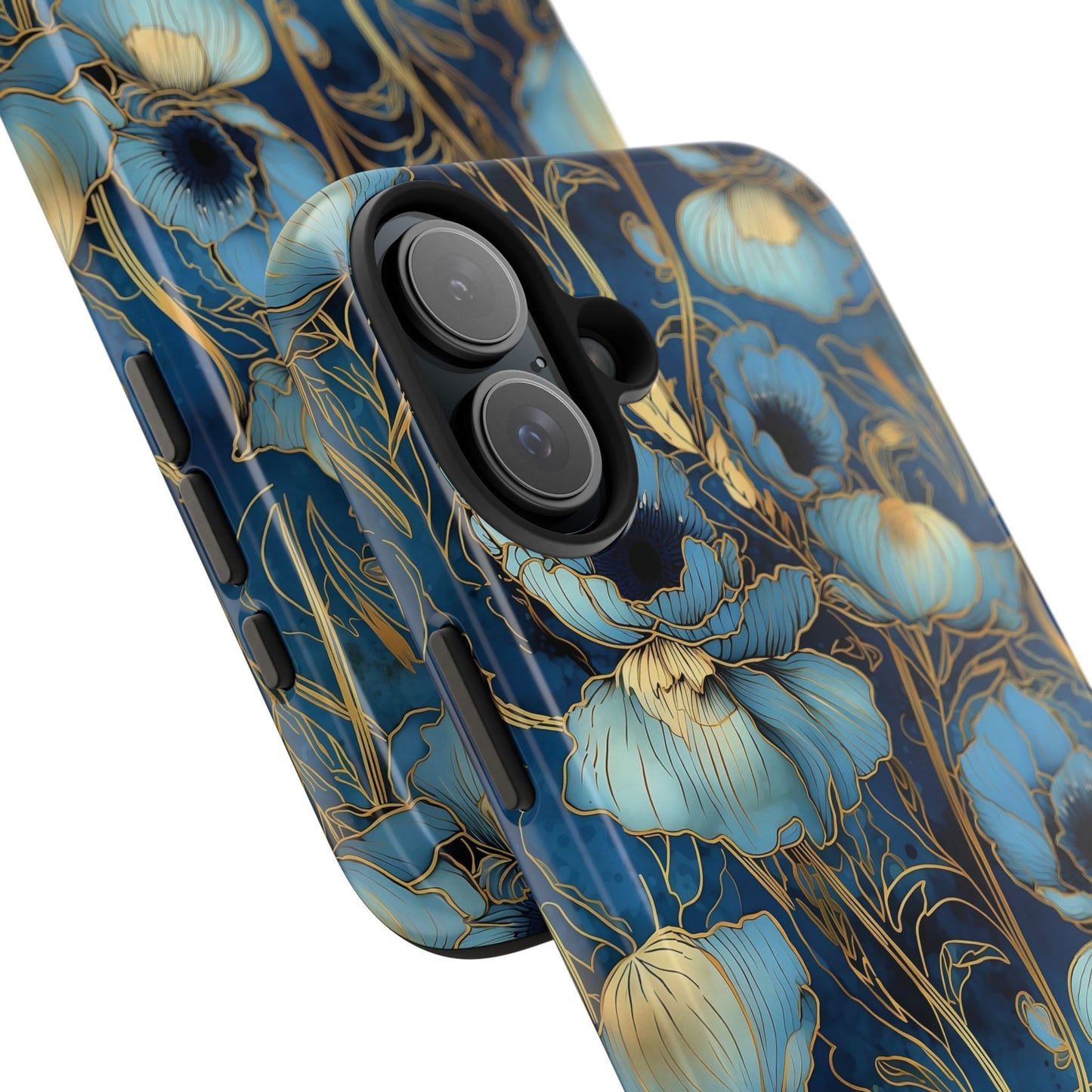 Elegant Blue & Gold Floral Phone Case