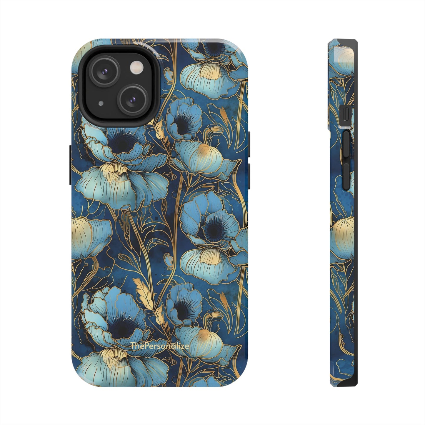 Elegant Blue & Gold Floral Phone Case