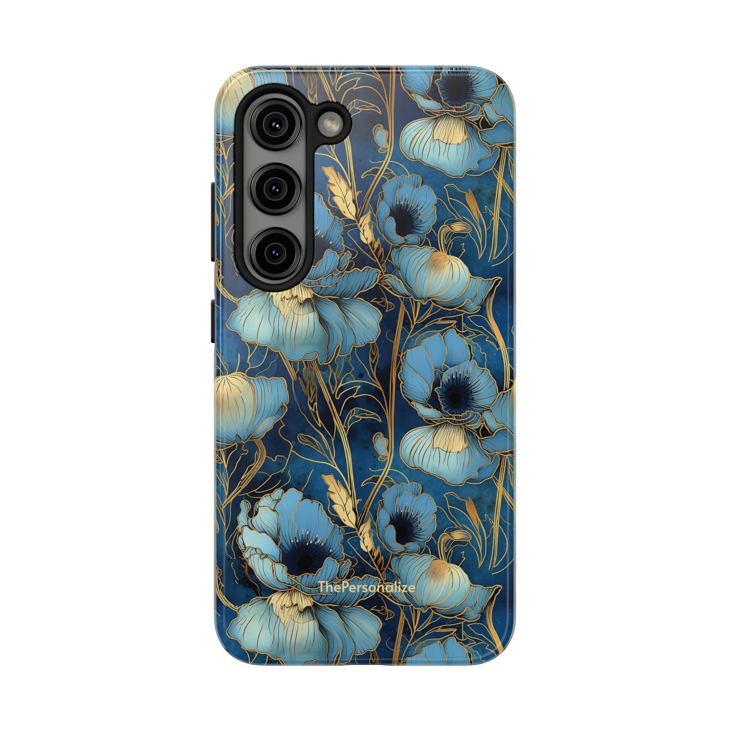 Elegant Blue & Gold Floral Phone Case