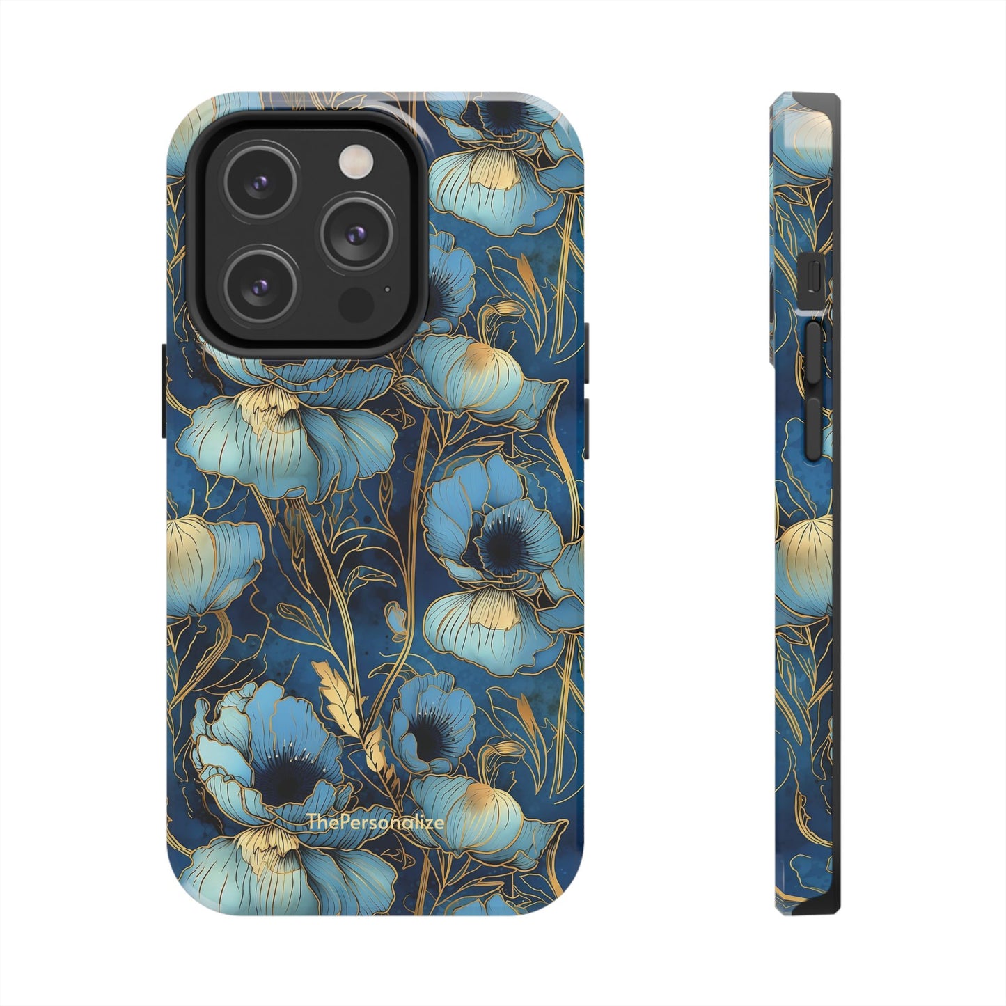 Elegant Blue & Gold Floral Phone Case
