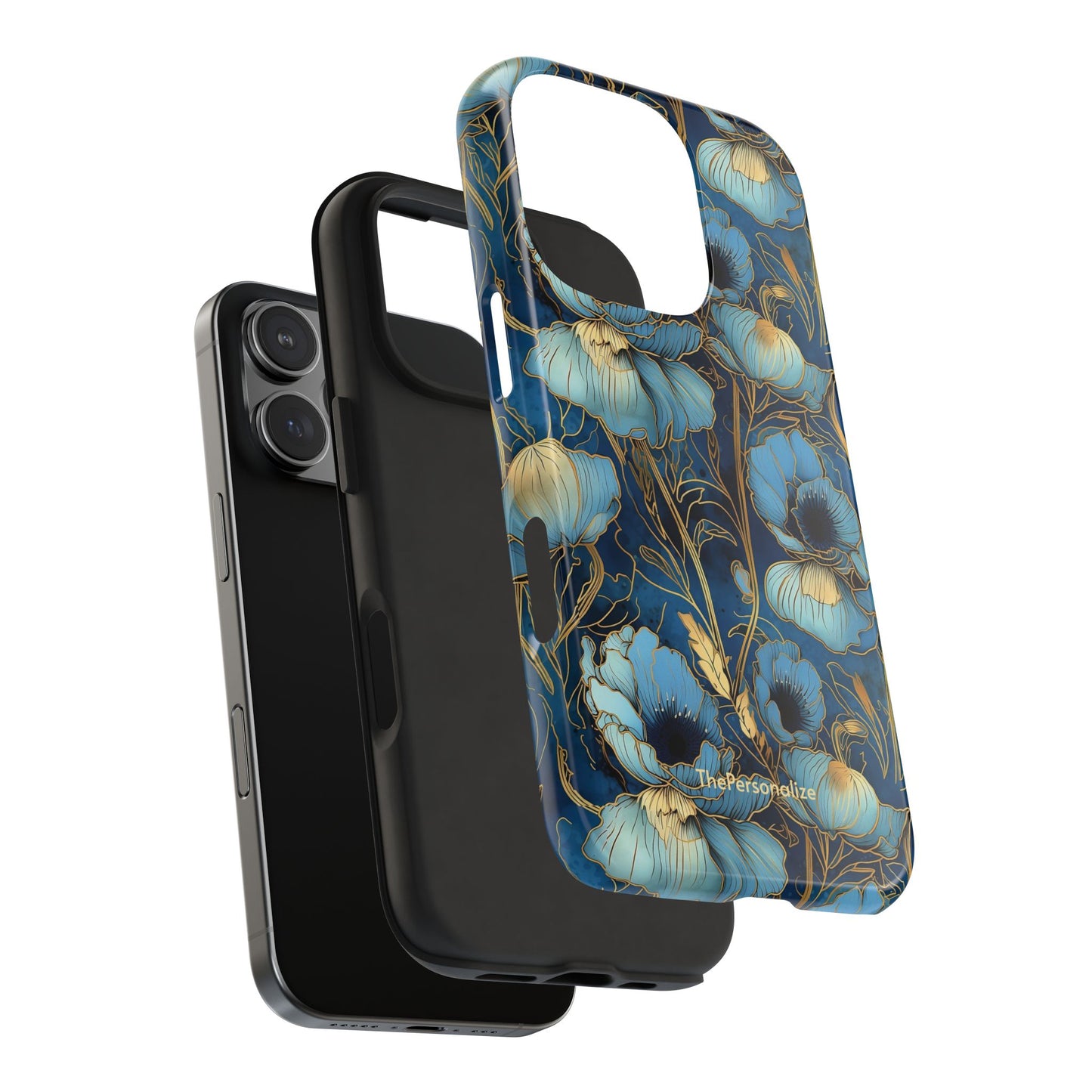 Elegant Blue & Gold Floral Phone Case