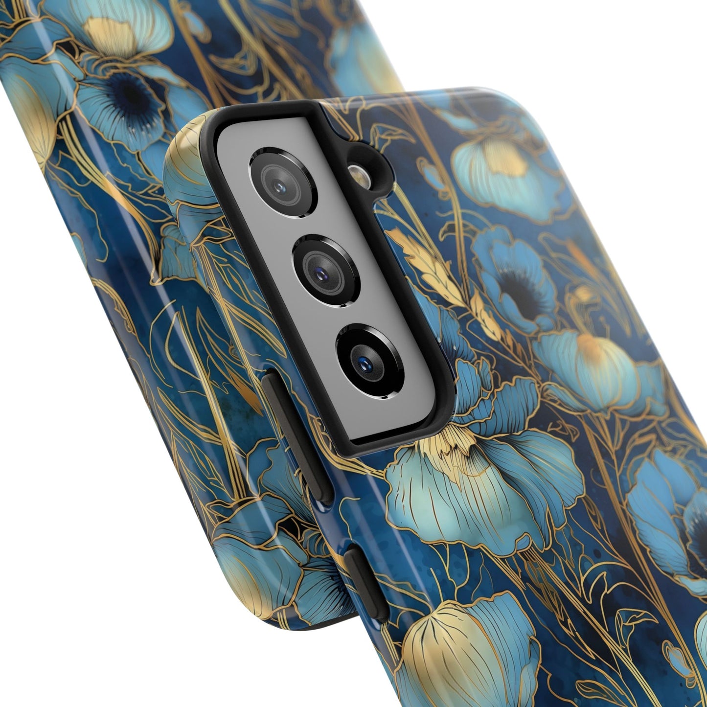 Elegant Blue & Gold Floral Phone Case