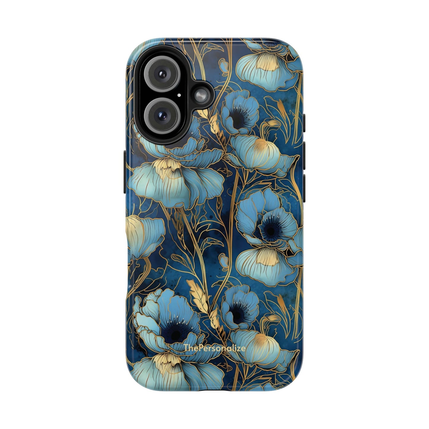 Elegant Blue & Gold Floral Phone Case