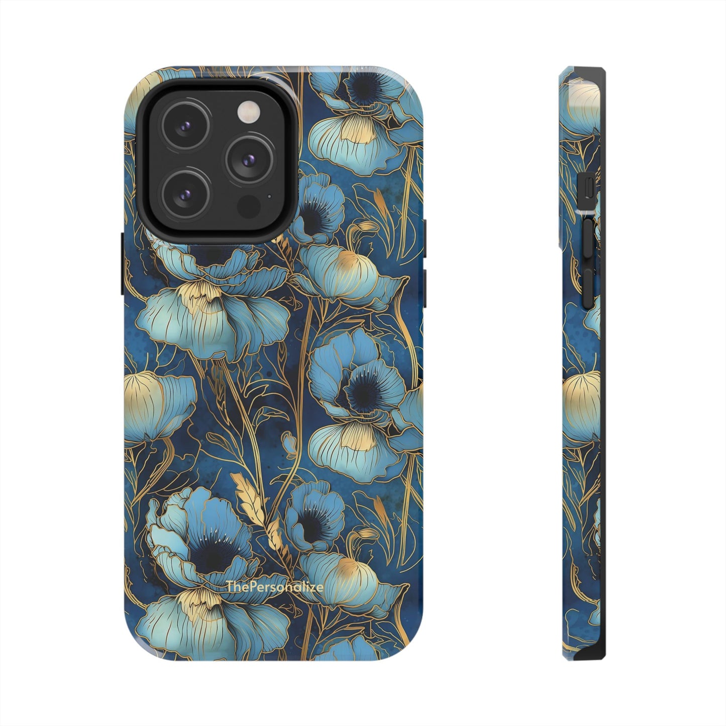 Elegant Blue & Gold Floral Phone Case