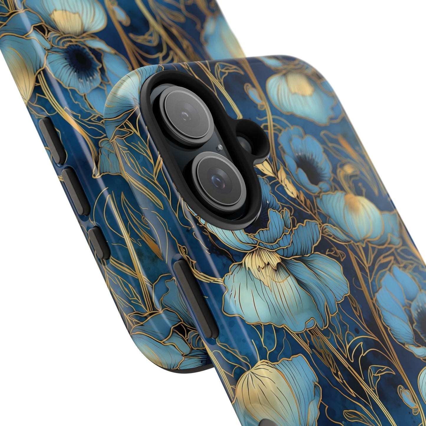 Elegant Blue & Gold Floral Phone Case