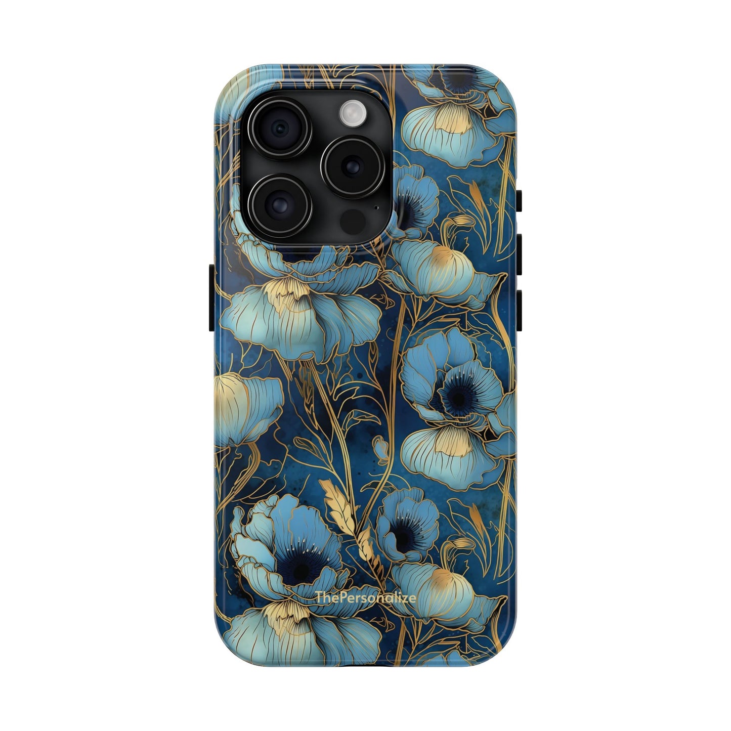 Elegant Blue & Gold Floral Phone Case
