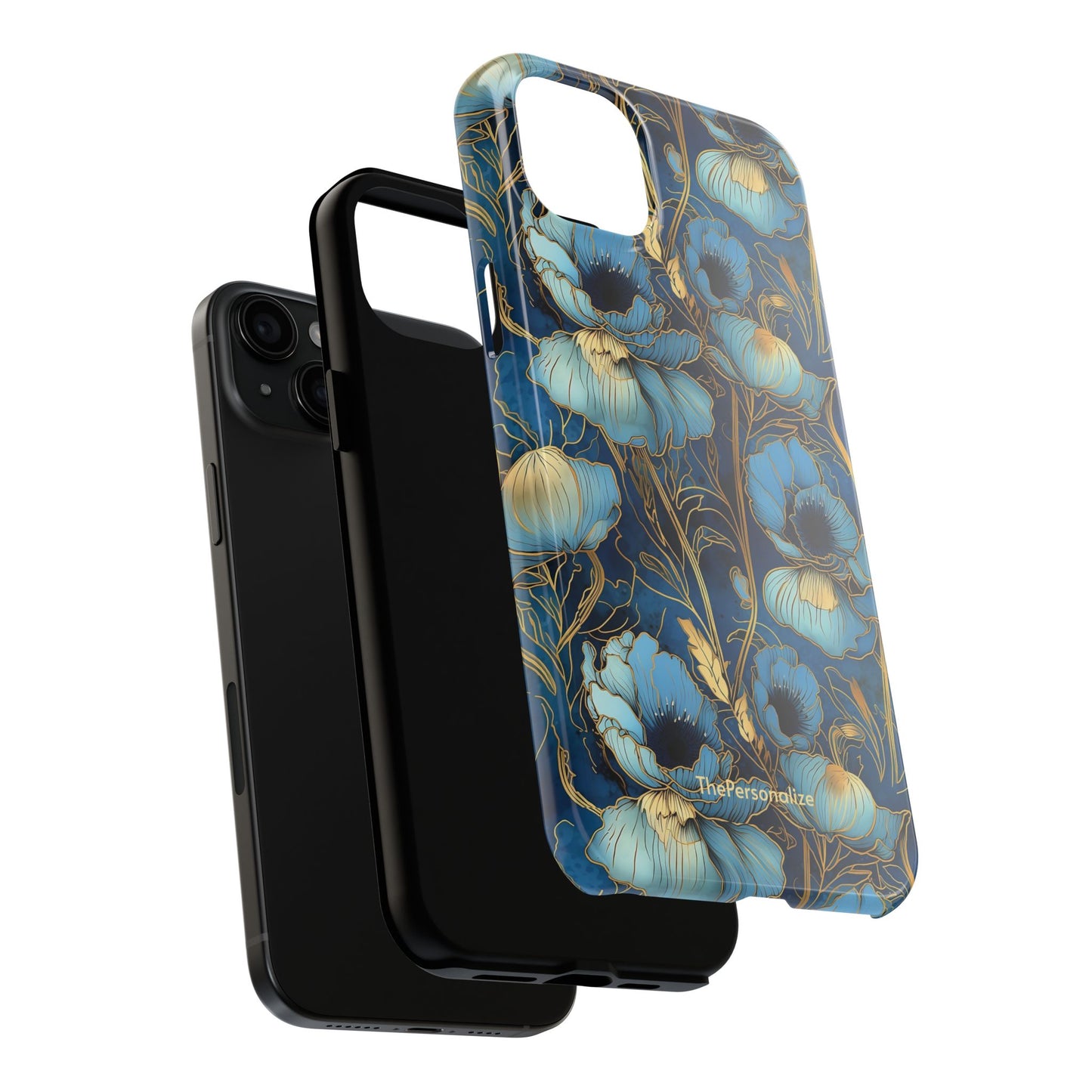 Elegant Blue & Gold Floral Phone Case
