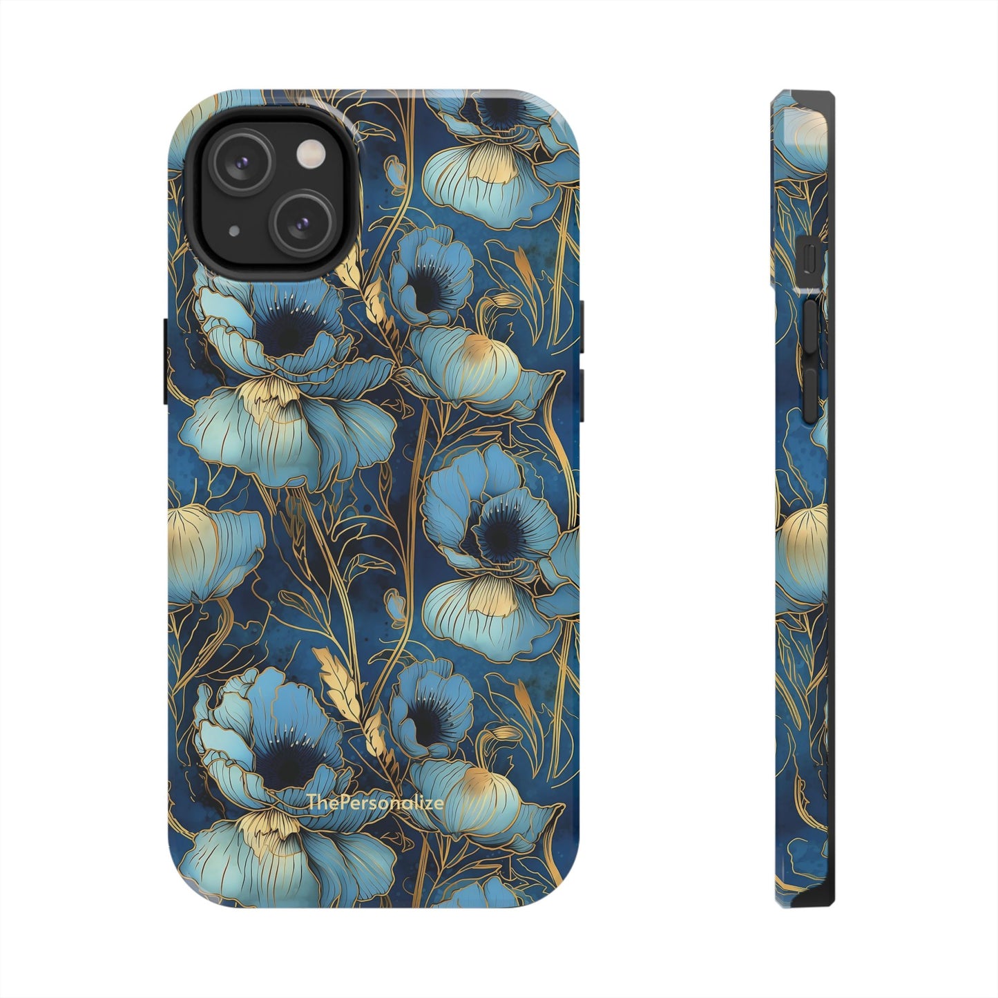 Elegant Blue & Gold Floral Phone Case