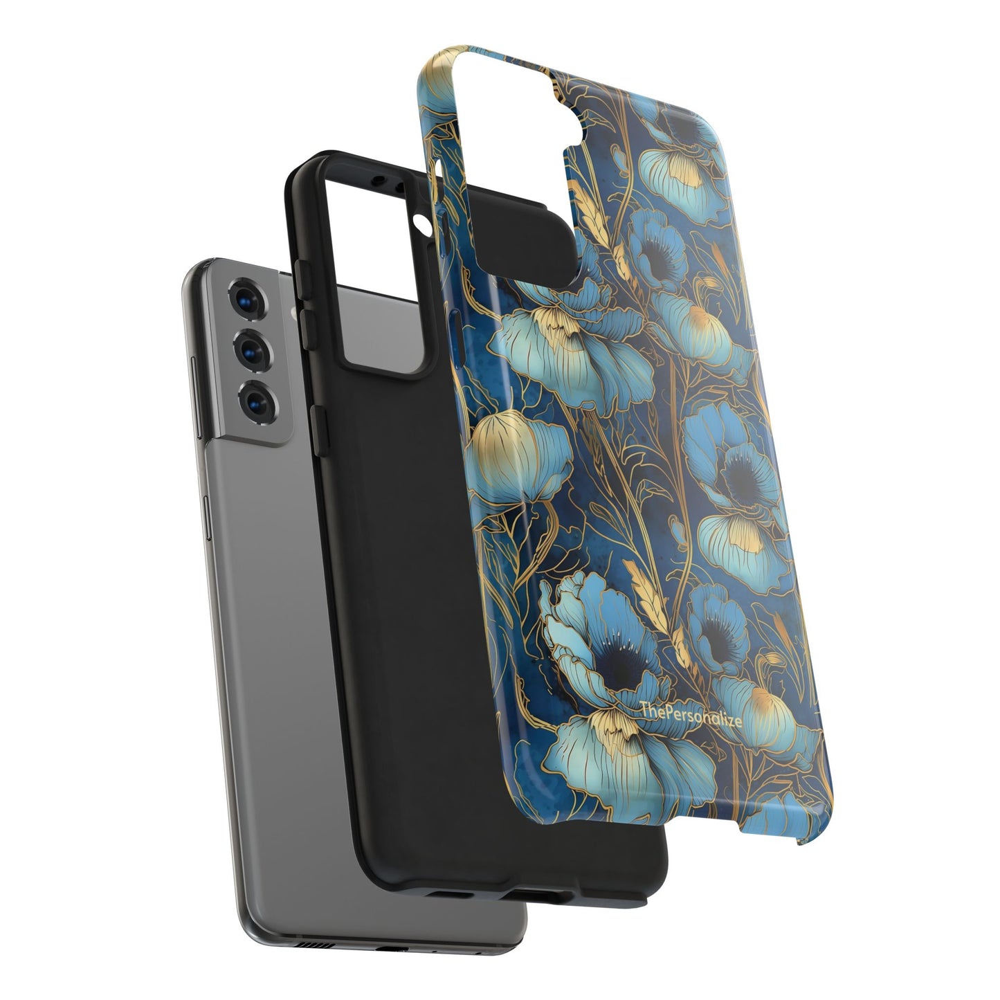 Elegant Blue & Gold Floral Phone Case