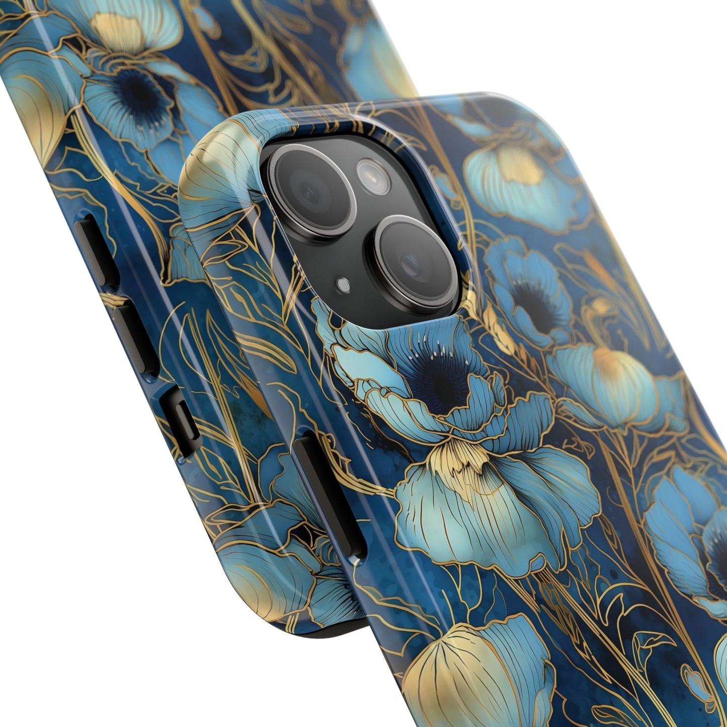 Elegant Blue & Gold Floral Phone Case
