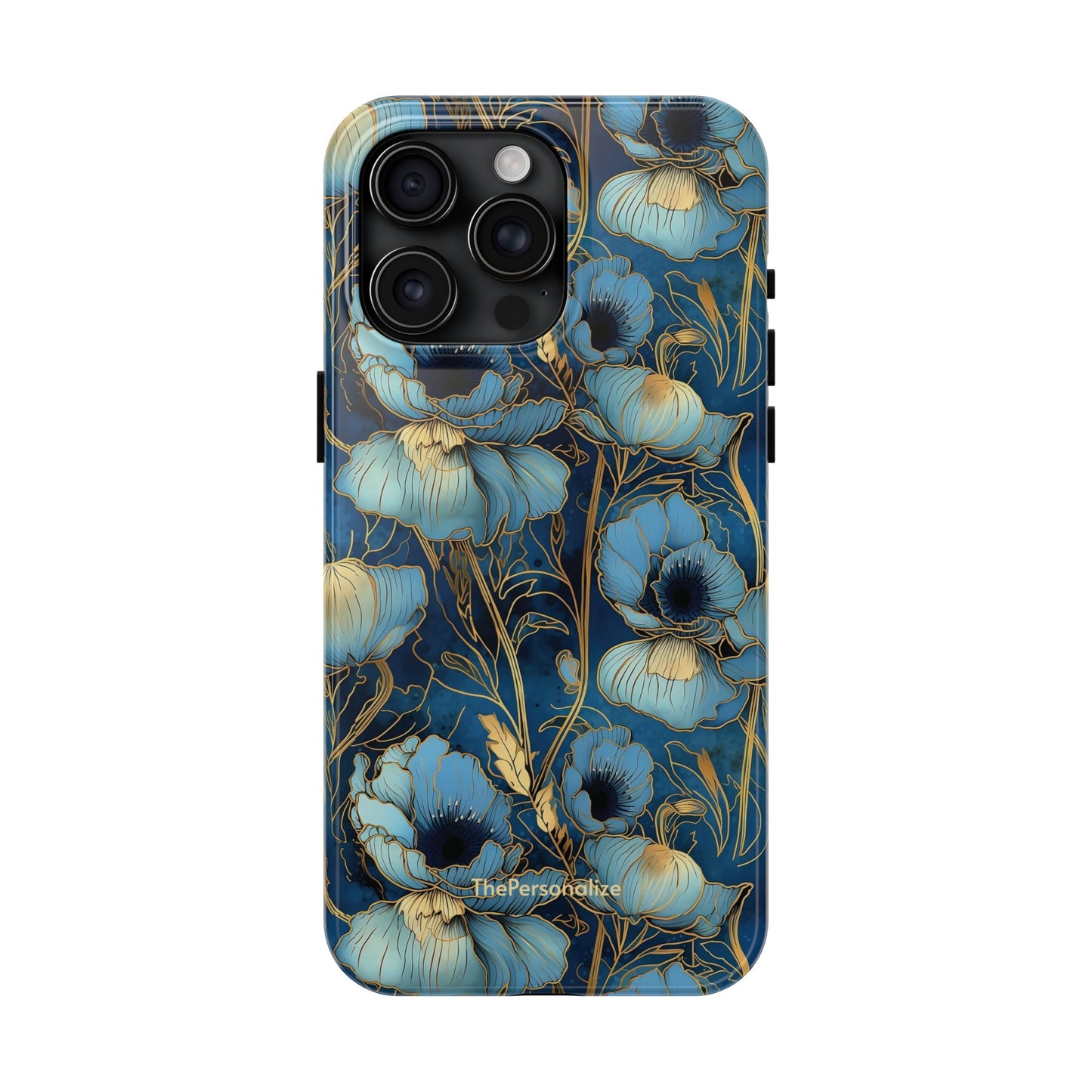 Elegant Blue & Gold Floral Phone Case