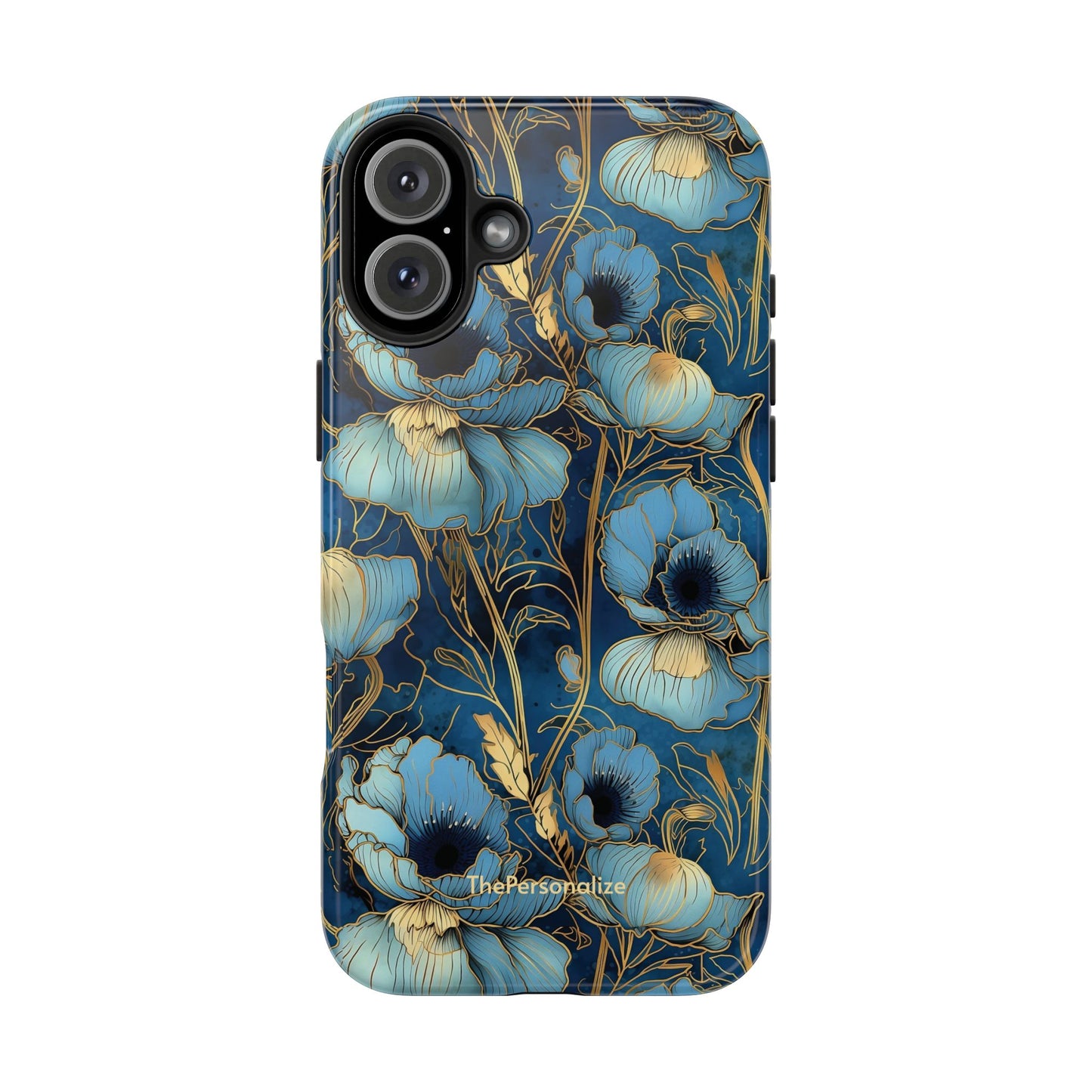 Elegant Blue & Gold Floral Phone Case