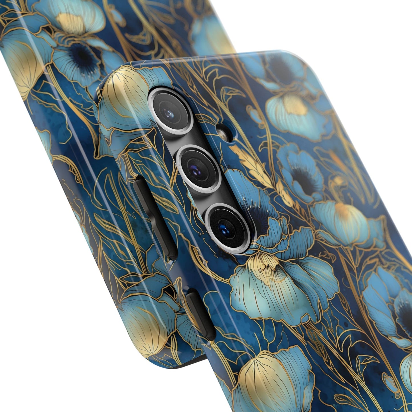 Elegant Blue & Gold Floral Phone Case