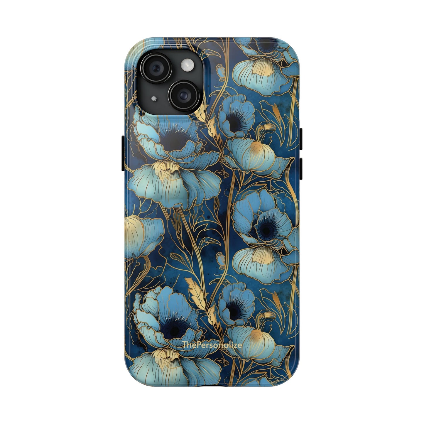 Elegant Blue & Gold Floral Phone Case