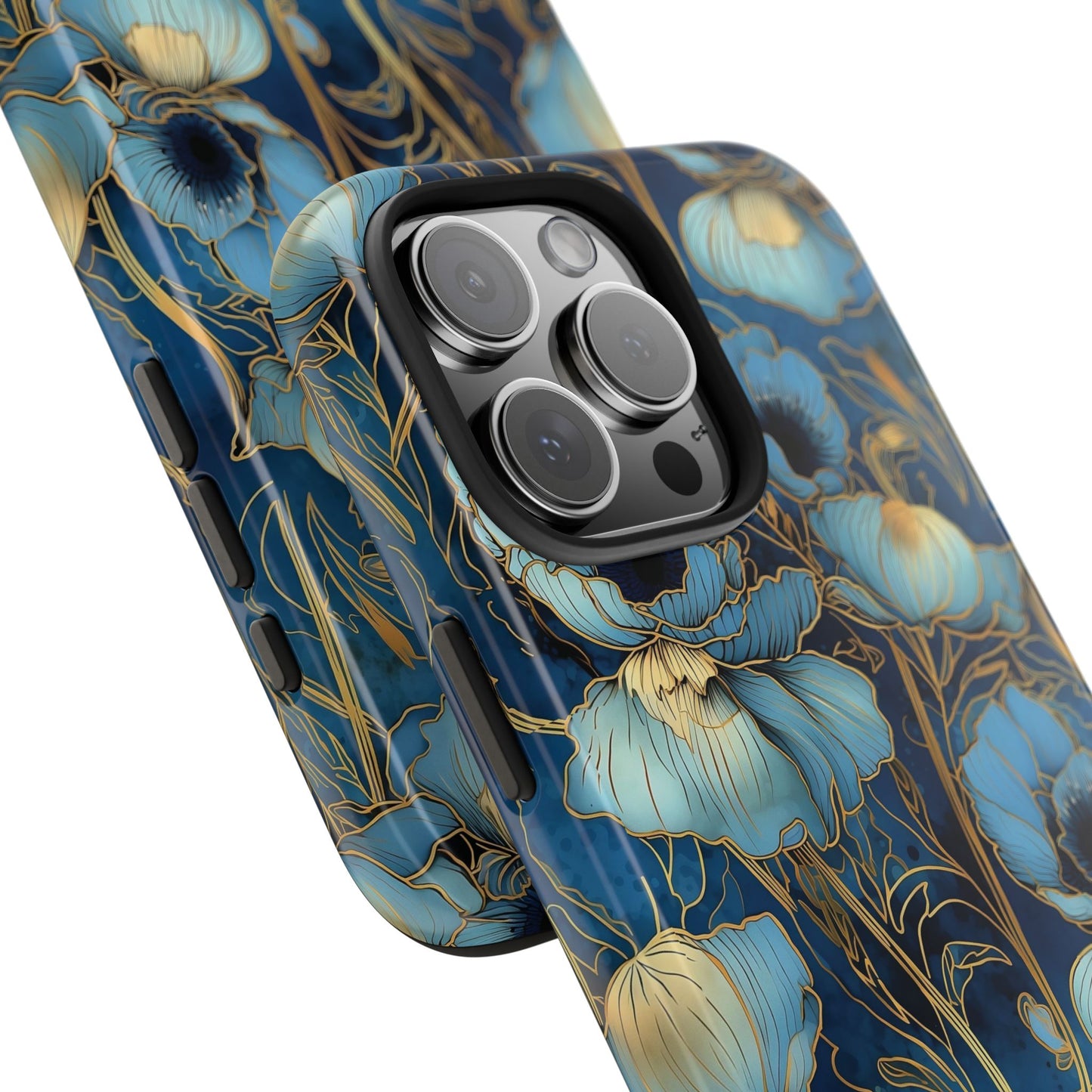 Elegant Blue & Gold Floral Phone Case