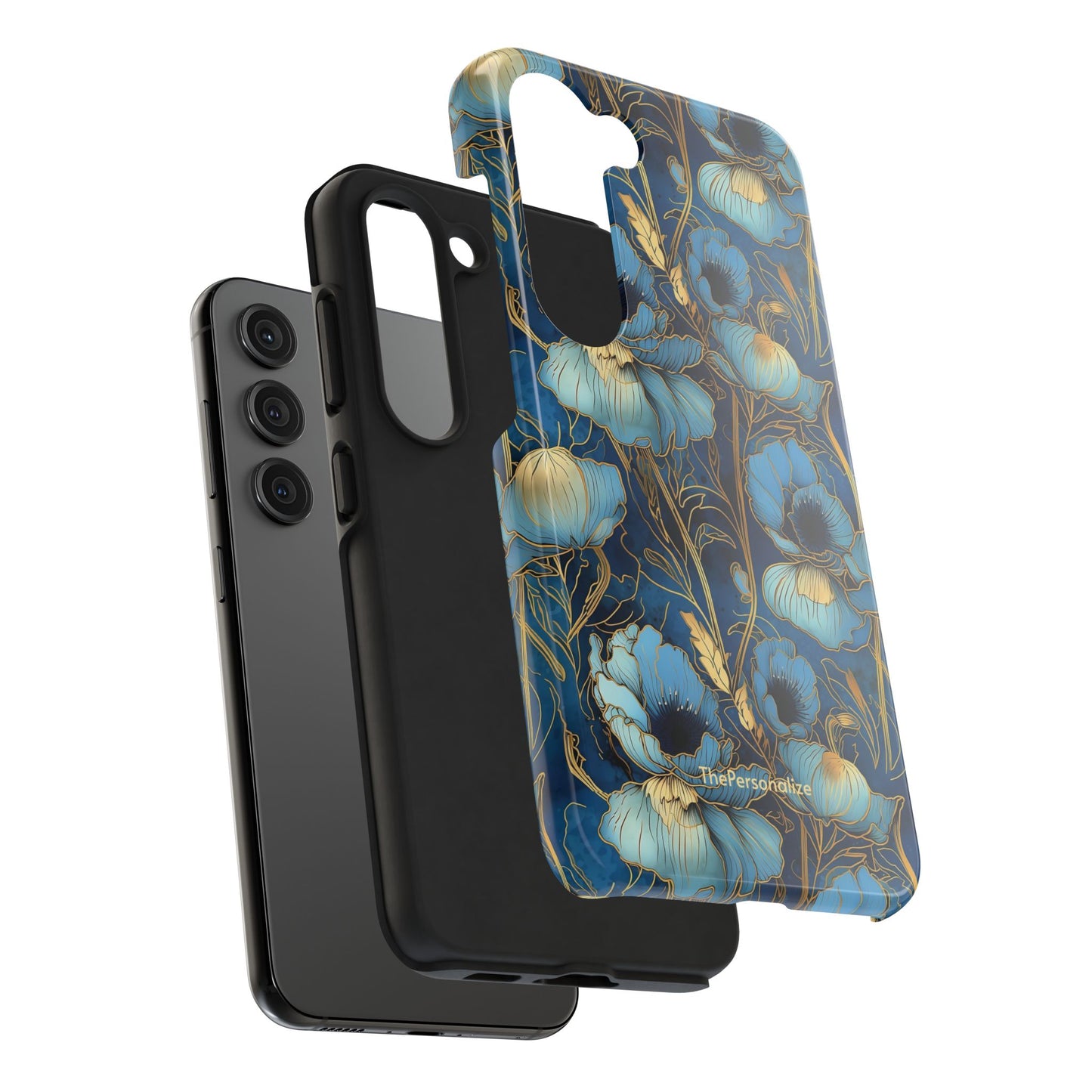 Elegant Blue & Gold Floral Phone Case