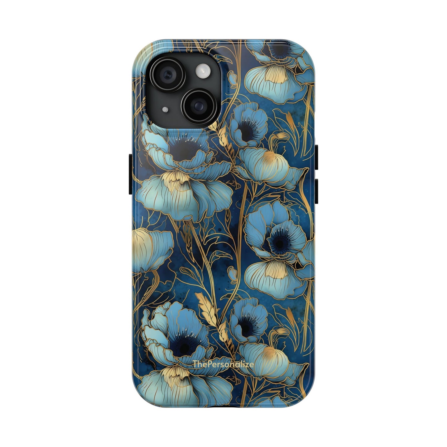 Elegant Blue & Gold Floral Phone Case