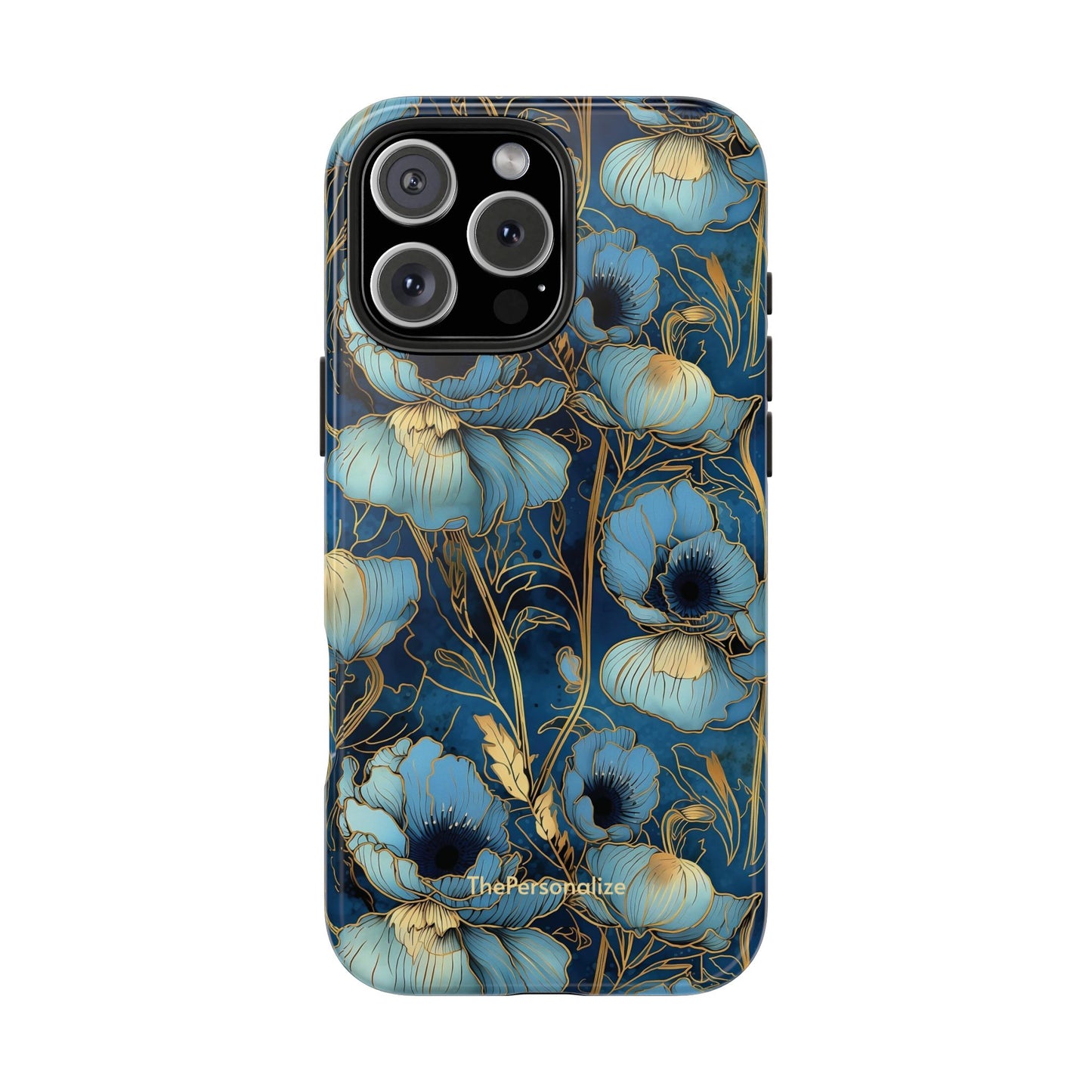 Elegant Blue & Gold Floral Phone Case
