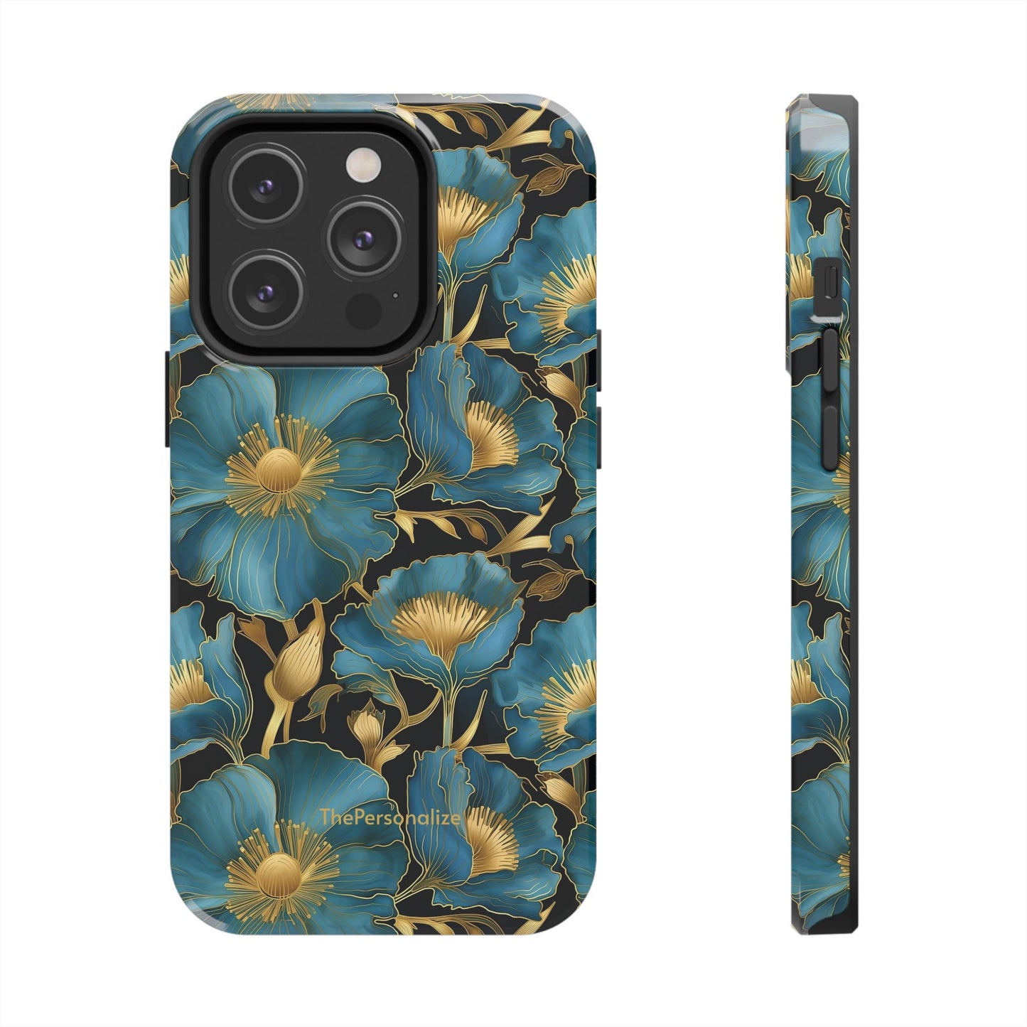 Blue and Gold Floral Phone Case
