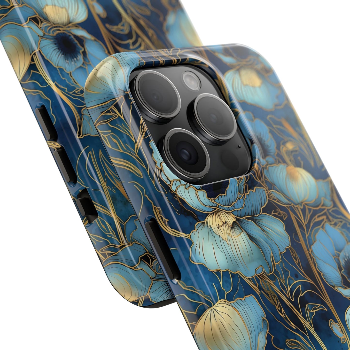 Elegant Blue & Gold Floral Phone Case