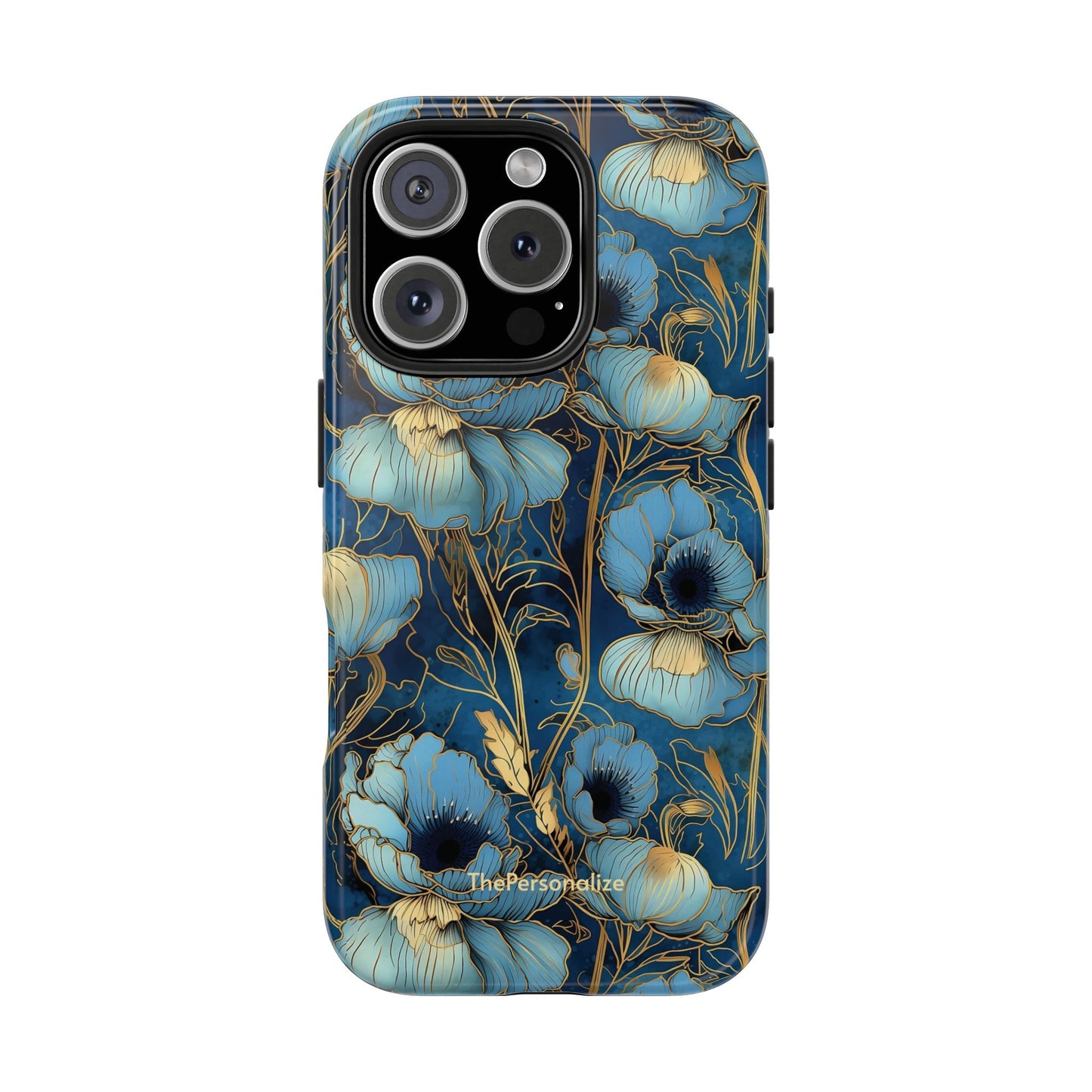 Elegant Blue & Gold Floral Phone Case