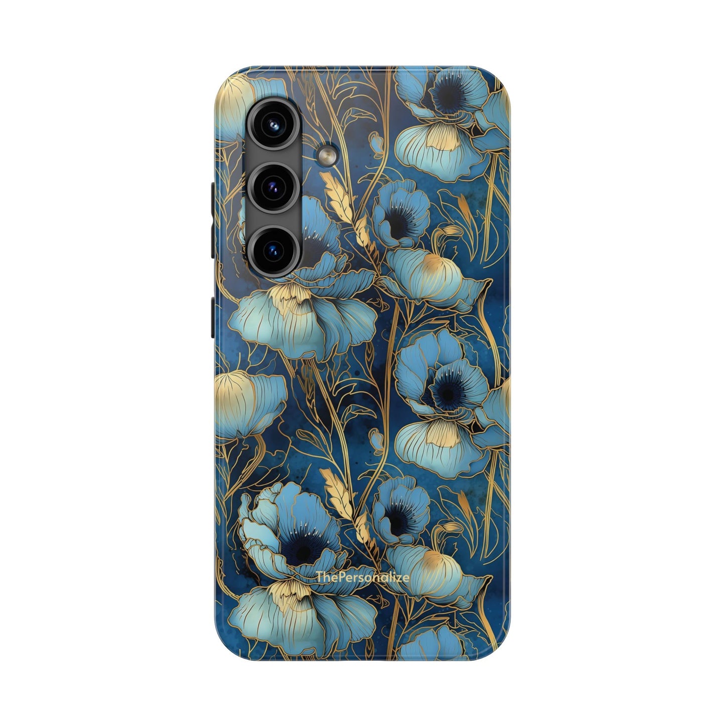 Elegant Blue & Gold Floral Phone Case