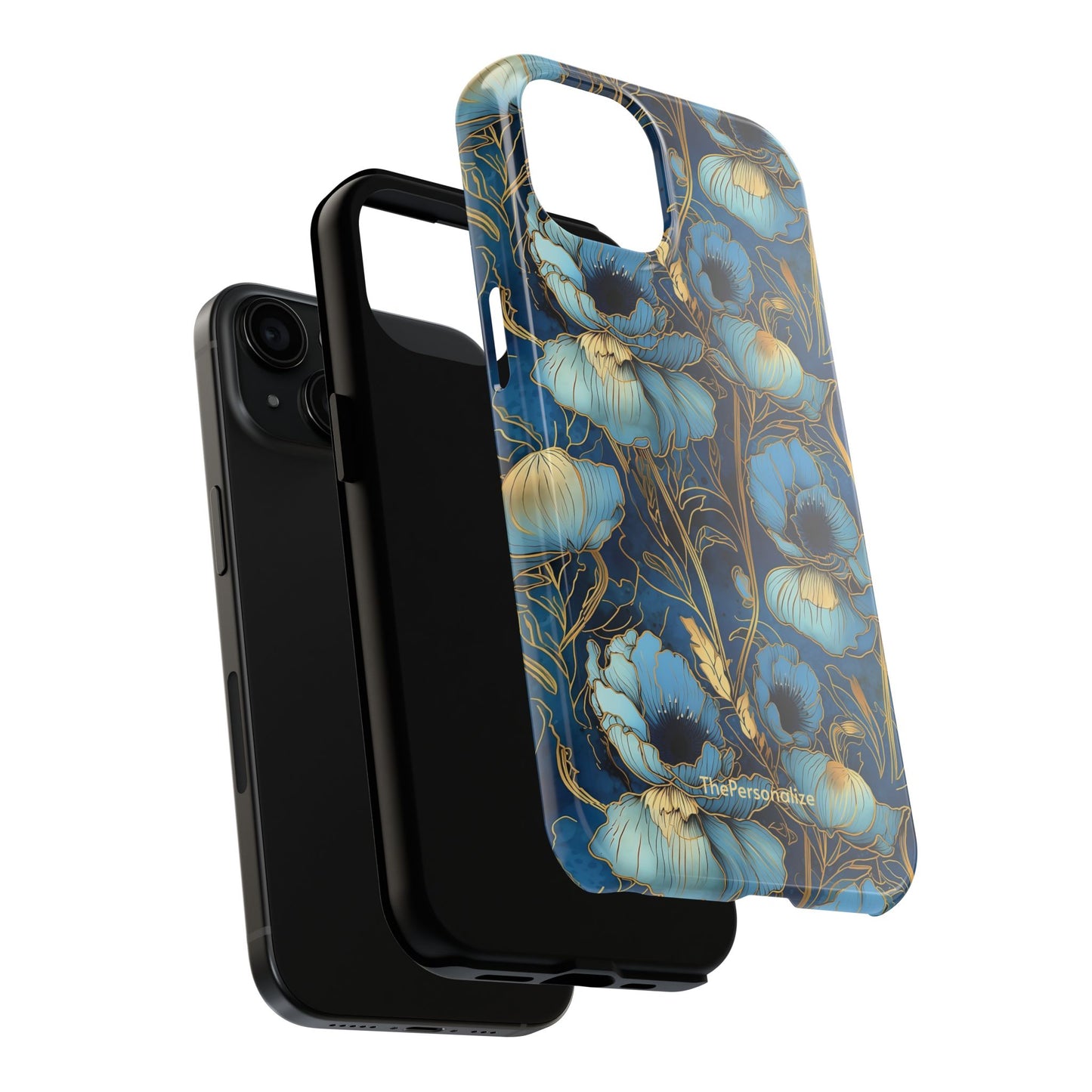 Elegant Blue & Gold Floral Phone Case